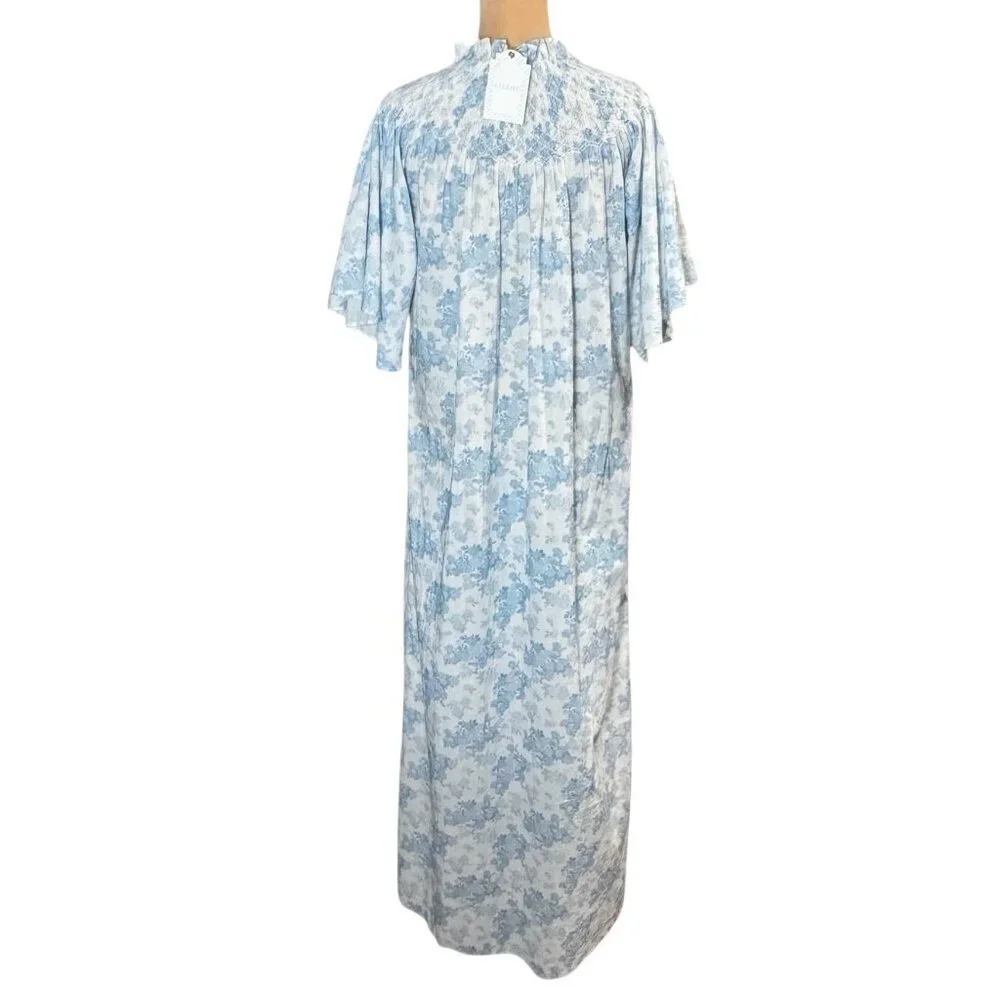 NWT LILLOU Floral Maxi Dress Sz S  Full Button Cottage Regency French Toile